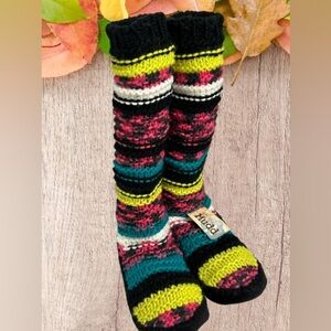Mudd, Women’s Black and Multicolor Crochet Slippers Socks, Cozy and Comfortable